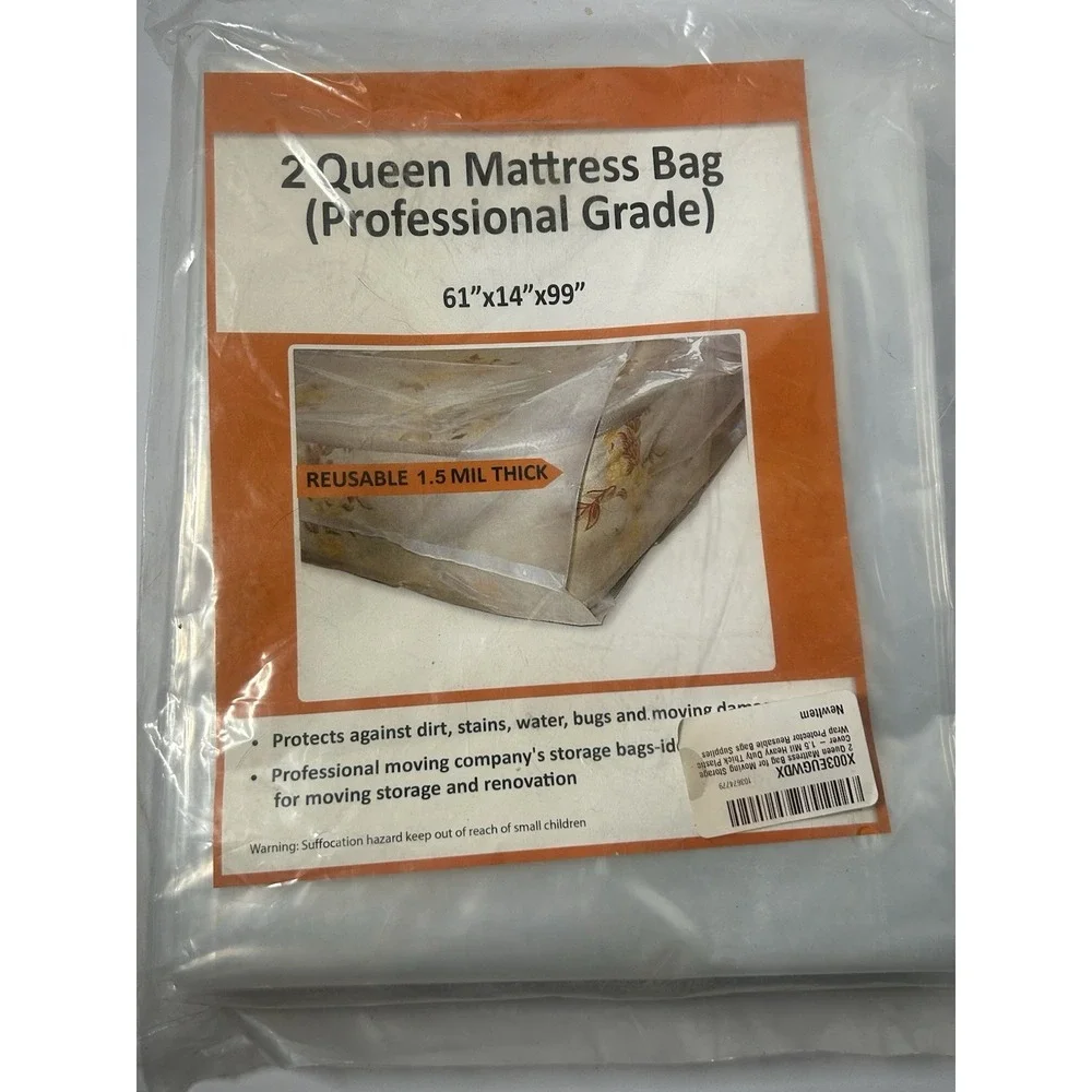 Professional Grade 4mil Thick Queen Size Mattress Bag for Moving 61